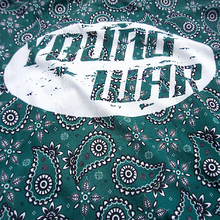 Load image into Gallery viewer, Paisley Crewneck YOUNG WAR Luxury Fashion Top Green with drawstrings Back View Large Print Logo Close up