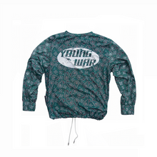 Load image into Gallery viewer, Paisley Crewneck YOUNG WAR Luxury Fashion Top Green with drawstrings Back View Large Print Logo