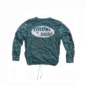 Paisley Crewneck YOUNG WAR Luxury Fashion Top Green with drawstrings Back View Large Print Logo
