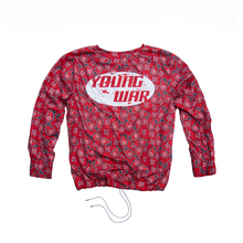 Load image into Gallery viewer, Paisley Crewneck YOUNG WAR Luxury Fashion Top Red with drawstrings Back View Large Logo