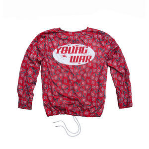 Paisley Crewneck YOUNG WAR Luxury Fashion Top Red with drawstrings Back View Large Logo